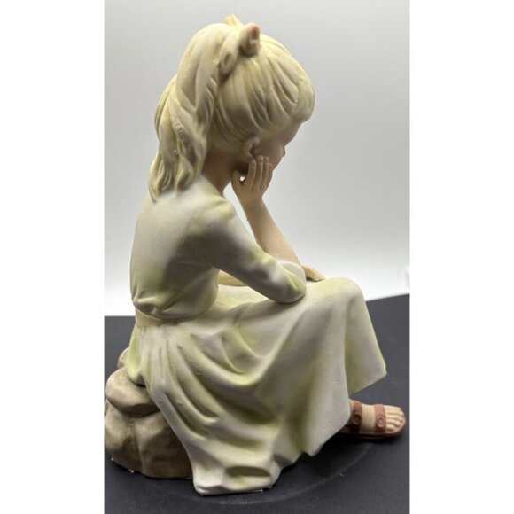 ANDREA By SADEK Porcelain Girl Sitting On A Rock In Deep Thought #9698 - Picture 5 of 8